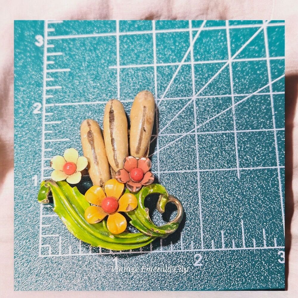 Selini Brooch 3d Banana Flower Tropical Fruit Selro Enamel Metal Pin Signed - Picture 9 of 10